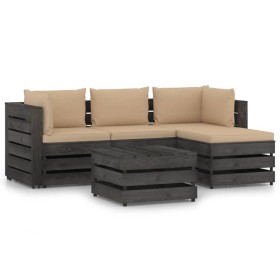 Garden furniture 5 pieces with gray impregnated wood cushions by vidaXL, Garden sets - Ref: Foro24-3068243, Price: 485,99 €, ...