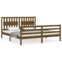 Honey brown solid wood bed frame with headboard by vidaXL, Beds and slatted bases - Ref: Foro24-3194329, Price: 187,99 €, Dis...