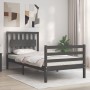 Estructura de cama con cabecero madera maciza gris 90x200 cm de vidaXL, Camas y somieres - Ref: Foro24-3194298, Precio: 111,9...