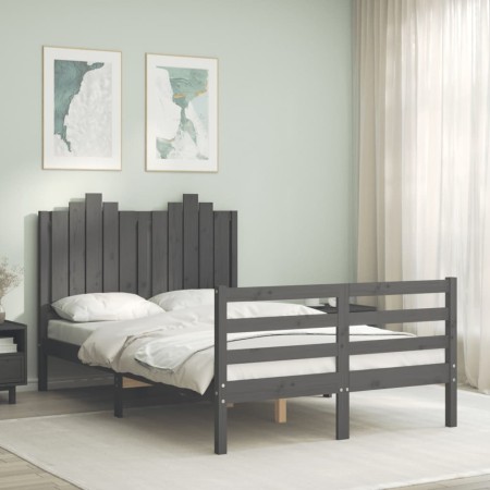 Double bed frame with gray solid wood headboard by vidaXL, Beds and slatted bases - Ref: Foro24-3194153, Price: 161,99 €, Dis...