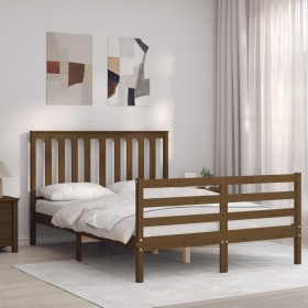 Estructura de cama matrimonio con cabecero madera marrón miel de vidaXL, Camas y somieres - Ref: Foro24-3194219, Precio: 153,...