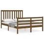 Double bed frame with honey brown wooden headboard by vidaXL, Beds and slatted bases - Ref: Foro24-3194219, Price: 153,84 €, ...