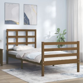 Honey brown solid wood bed frame and headboard 100x200 cm by vidaXL, Beds and slatted bases - Ref: Foro24-3193979, Price: 115...