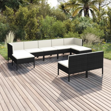 Set muebles de jardín 9 pzas y cojines ratán sintético negro de vidaXL, Conjuntos de jardín - Ref: Foro24-3094548, Precio: 78...