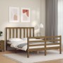 Double bed frame with honey brown wooden headboard by vidaXL, Beds and slatted bases - Ref: Foro24-3193829, Price: 156,95 €, ...