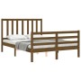 Double bed frame with honey brown wooden headboard by vidaXL, Beds and slatted bases - Ref: Foro24-3193829, Price: 156,95 €, ...