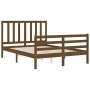 Double bed frame with honey brown wooden headboard by vidaXL, Beds and slatted bases - Ref: Foro24-3193829, Price: 156,95 €, ...