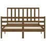 Double bed frame with honey brown wooden headboard by vidaXL, Beds and slatted bases - Ref: Foro24-3193829, Price: 156,95 €, ...