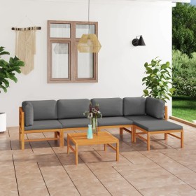 Set de muebles de jardín 6 pzas madera de teca y cojines gris de vidaXL, Conjuntos de jardín - Ref: Foro24-3087203, Precio: 6...