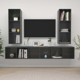 Wall-mounted living room furniture 4 pieces glossy gray engineered wood by vidaXL, TV Furniture - Ref: Foro24-3079888, Price:...