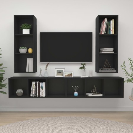 TV wall units 4 pieces black chipboard by vidaXL, TV Furniture - Ref: Foro24-3079881, Price: 184,99 €, Discount: %