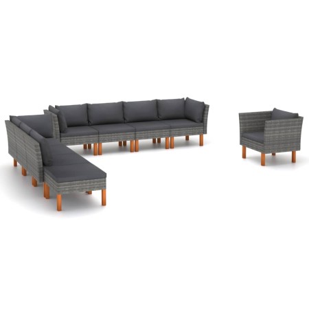 Set de muebles de jardín 9 pzas ratán sintético eucalipto gris de vidaXL, Conjuntos de jardín - Ref: Foro24-3082088, Precio: ...