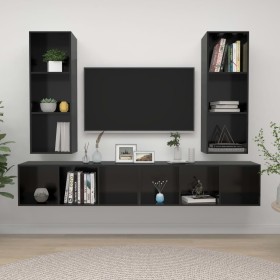 Wand-Wohnzimmermöbel 4 Stk. Holzwerkstoff glänzend schwarz von vidaXL, TV-Möbel - Ref: Foro24-3079887, Preis: 186,99 €, Rabat...