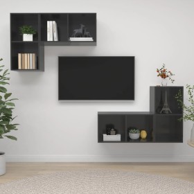 Wall-mounted living room furniture 4 pieces glossy gray engineered wood by vidaXL, TV Furniture - Ref: Foro24-3079843, Price:...