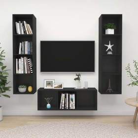 Juego de mueble para TV de 3 piezas aglomerado negro de vidaXL, Muebles TV - Ref: Foro24-3079755, Precio: 166,99 €, Descuento: %