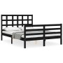 Bed frame with black solid wood headboard 140x200 cm by vidaXL, Beds and slatted bases - Ref: Foro24-3193990, Price: 157,89 €...