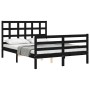 Bed frame with black solid wood headboard 140x200 cm by vidaXL, Beds and slatted bases - Ref: Foro24-3193990, Price: 157,89 €...