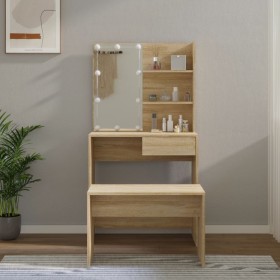 Vanity set with LED lights made of oak Sonoma plywood by vidaXL, Bedroom Dressers - Ref: Foro24-3114109, Price: 121,07 €, Dis...