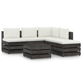 Garden furniture 6 pieces with gray impregnated wood cushions by vidaXL, Garden sets - Ref: Foro24-3068314, Price: 531,99 €, ...