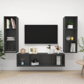 3-teiliges Wohnzimmermöbelset aus grauem Holzwerkstoff von vidaXL, TV-Möbel - Ref: Foro24-3079747, Preis: 143,99 €, Rabatt: %