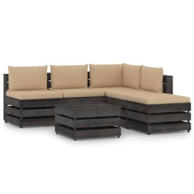 Muebles de jardín 6 pzas con cojines madera impregnada gris de vidaXL, Conjuntos de jardín - Ref: Foro24-3068315, Precio: 527...