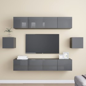 Juego de mueble para TV de 6 piezas aglomerado gris brillante de vidaXL, Muebles TV - Ref: Foro24-3079523, Precio: 272,99 €, ...