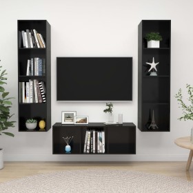 Muebles de salón 3 piezas madera de ingeniería negro con brillo de vidaXL, Muebles TV - Ref: Foro24-3079761, Precio: 165,99 €...