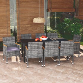 Garden furniture set 9 pieces with gray synthetic rattan cushions by vidaXL, Garden sets - Ref: Foro24-3095008, Price: 700,77...