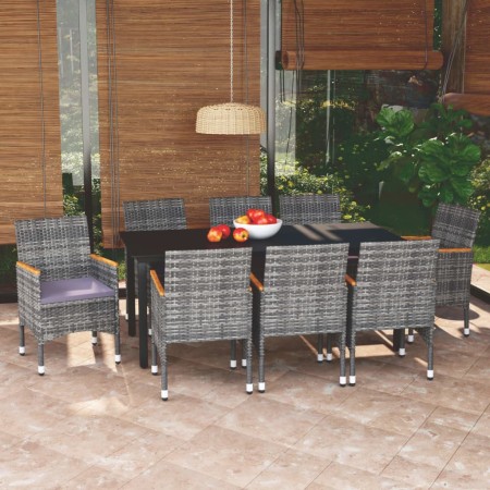 Garden furniture set 9 pieces with gray synthetic rattan cushions by vidaXL, Garden sets - Ref: Foro24-3095008, Price: 752,85...