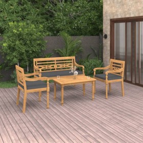 4-teiliges Gartenmöbel-Set und Kissen aus massivem Teakholz von vidaXL, Gartensets - Ref: Foro24-3087053, Preis: 521,99 €, Ra...