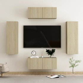 Wohnzimmer-TV-Möbelset, 4-teilig, Holzwerkstoff, Sonoma-Eiche von vidaXL, TV-Möbel - Ref: Foro24-3078981, Preis: 163,82 €, Ra...