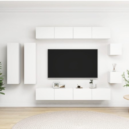 White engineered wood 8-piece TV cabinet set by vidaXL, TV Furniture - Ref: Foro24-3078706, Price: 408,93 €, Discount: %