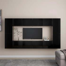 Set de muebles de salón TV 8 piezas madera ingeniería negro de vidaXL, Muebles TV - Ref: Foro24-3078774, Precio: 264,18 €, De...