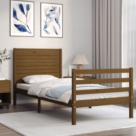 Honey brown solid wood bed frame and headboard 100x200 cm by vidaXL, Beds and slatted bases - Ref: Foro24-3195019, Price: 129...