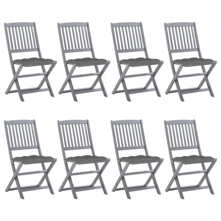 8 pcs folding garden chairs and solid acacia wood cushions by vidaXL, Garden chairs - Ref: Foro24-3078306, Price: 397,82 €, D...