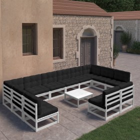 13-piece garden furniture set with white pine wood cushions by vidaXL, Garden sets - Ref: Foro24-3077240, Price: 975,99 €, Di...