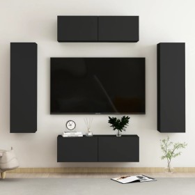 4-piece black engineered wood TV living room furniture set by vidaXL, TV Furniture - Ref: Foro24-3078772, Price: 173,67 €, Di...