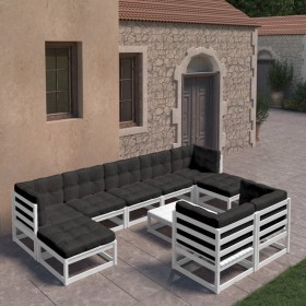 10-piece garden furniture set with white pine wood cushions by vidaXL, Garden sets - Ref: Foro24-3077160, Price: 723,24 €, Di...