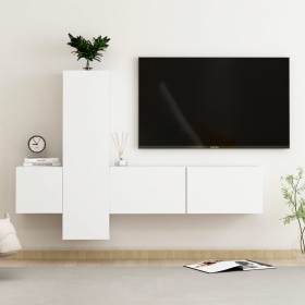 3-piece engineered wood living room TV furniture set in white by vidaXL, TV Furniture - Ref: Foro24-3078656, Price: 131,99 €,...