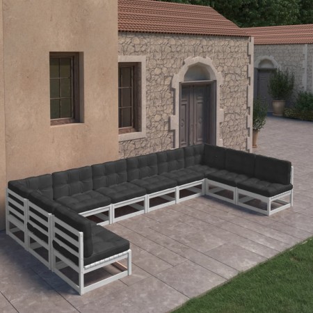 10-piece garden furniture set with white pine wood cushions by vidaXL, Garden sets - Ref: Foro24-3077205, Price: 792,99 €, Di...