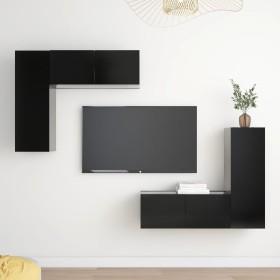 4-piece black engineered wood TV living room furniture set by vidaXL, TV Furniture - Ref: Foro24-3078794, Price: 169,58 €, Di...