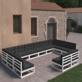 12-piece garden furniture set with white pine wood cushions by vidaXL, Garden sets - Ref: Foro24-3077235, Price: 954,99 €, Di...