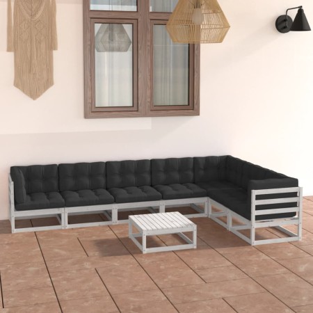 Set muebles jardín con cojines 8 pzas madera maciza pino blanco de vidaXL, Conjuntos de jardín - Ref: Foro24-3076800, Precio:...