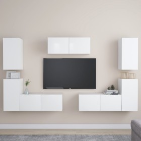 White engineered wood 7-piece TV living room furniture set by vidaXL, TV Furniture - Ref: Foro24-3078672, Price: 226,68 €, Di...