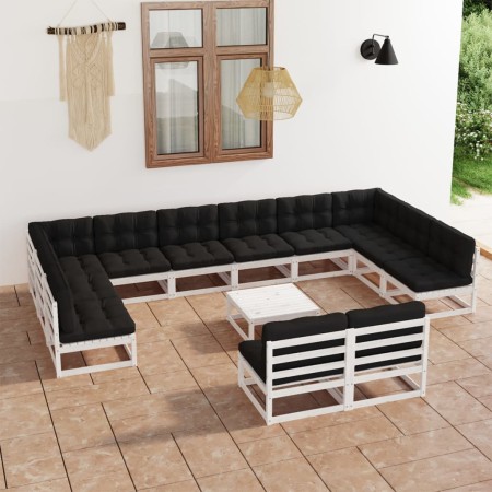 13-teiliges Gartenmöbel-Set mit Kissen aus weißem Kiefernholz von vidaXL, Gartensets - Ref: Foro24-3077280, Preis: 991,99 €, ...