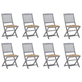 8 pcs folding garden chairs and solid acacia wood cushions by vidaXL, Garden chairs - Ref: Foro24-3078308, Price: 398,86 €, D...