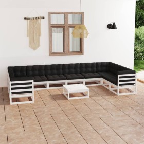 11-piece garden furniture set with white pine wood cushions by vidaXL, Garden sets - Ref: Foro24-3077325, Price: 861,44 €, Di...