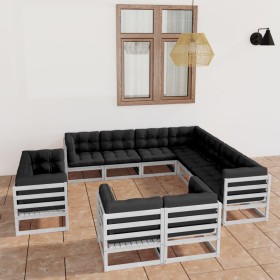 Set de muebles de jardín 11 pzas con cojines madera pino blanco de vidaXL, Conjuntos de jardín - Ref: Foro24-3076995, Precio:...