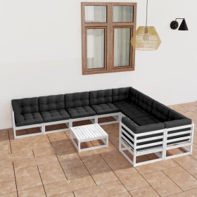 10-teiliges Gartenmöbel-Set mit Kissen aus weißem Kiefernholz von vidaXL, Gartensets - Ref: Foro24-3077040, Preis: 772,74 €, ...