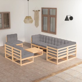 Set mit 9 Gartenmöbeln und Kissen aus massivem Zirbenholz von vidaXL, Gartensets - Ref: Foro24-3076679, Preis: 831,71 €, Raba...